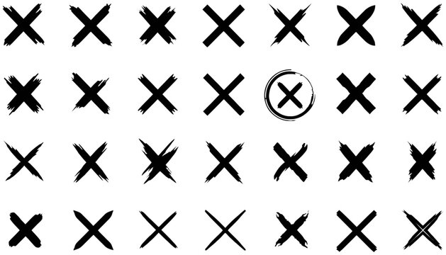 Imagine set of brush stroke cross marks and icons