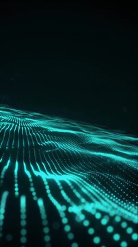 Teal and cyan glowing particles flow through deep matte black background with volumetric lighting, soft luminous trails and cinematic depth, creating premium technology branding aesthetic.