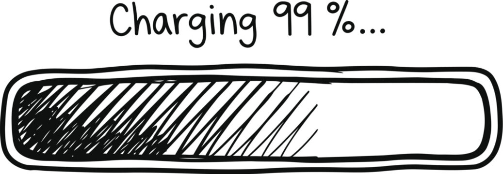 A hand drawn sketch of a progress bar showing that a device is currently charging at ninety-nine