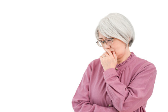 Senior women with gray or silver hair (senile depression, shock, worry, feeling down)