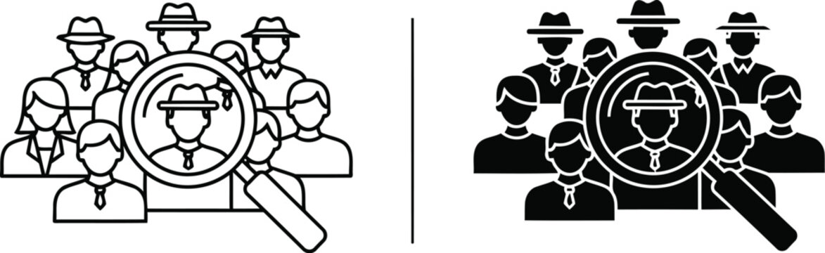 A comparison of linear and filled icons representing the process of searching for a candidate