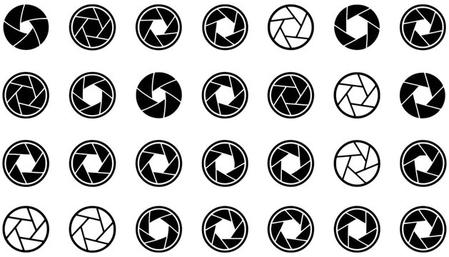 Camera aperture icons set photography lens settings