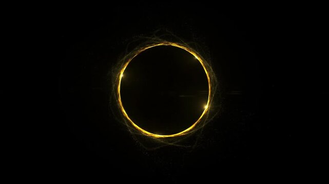 Glowing Golden Ring Orbiting in Dark Space Creating an Abstract Ethereal Visual Effect for Digital Design