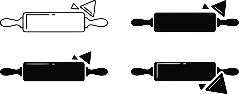 A collection of four minimalist rolling pin icon designs featuring varied artistic black styles