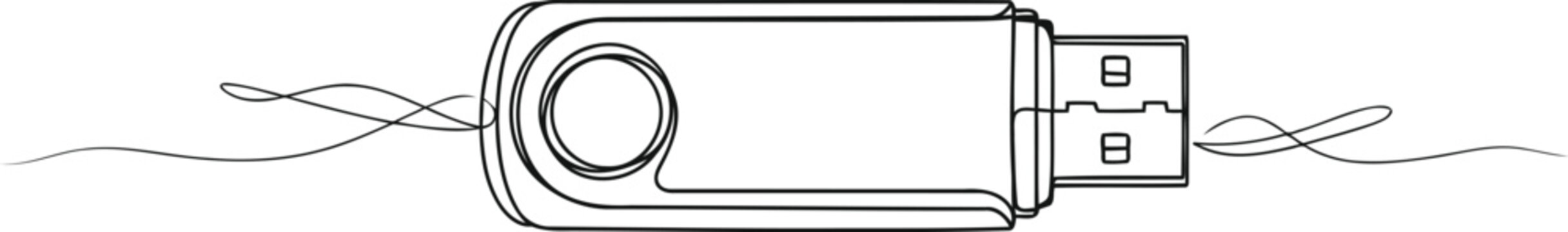 Minimalist single line drawing of a generic usb flash drive isolated on a plain white background