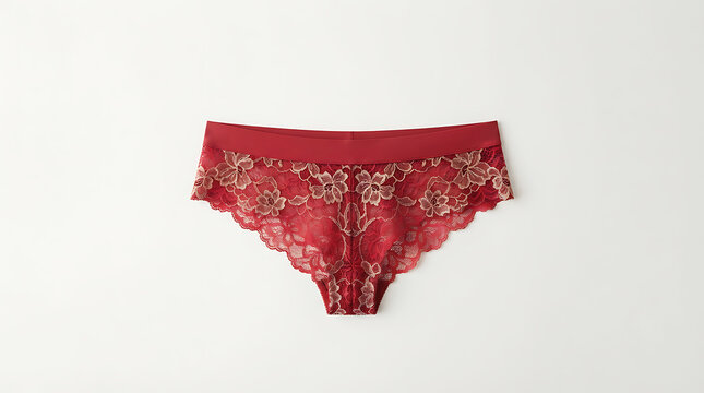 Red lace thong underwear on white background