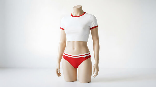 White crop and red skirt on mannequin torso