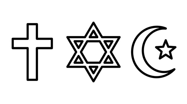 Religious symbols and faith icon set with religion christianity crescent spirituality theology religions minimalist tradition spiritual monotheism identity community diversity interfaith