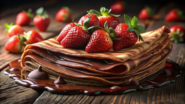 Deliciosa crepa de chocolate con fresas