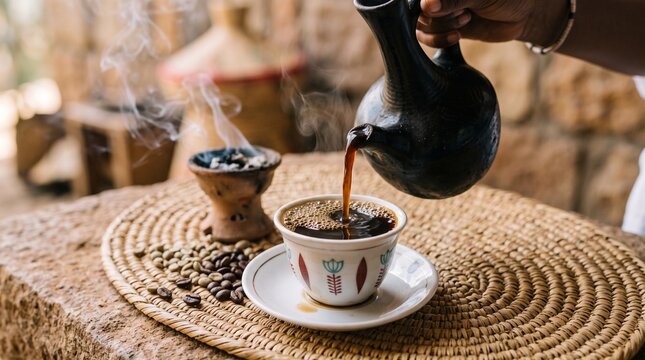 Traditional Ethiopian Coffee Ceremony Pour