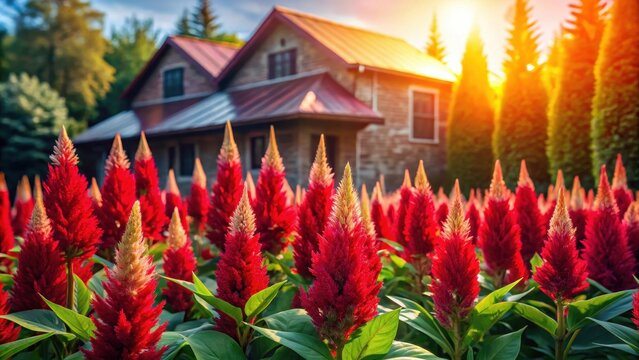 Planting a celosia flower garden around a house