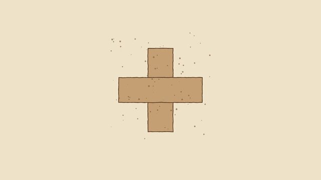 Minimalist animated medical plus sign symbol with floating particles on beige animation 4k background