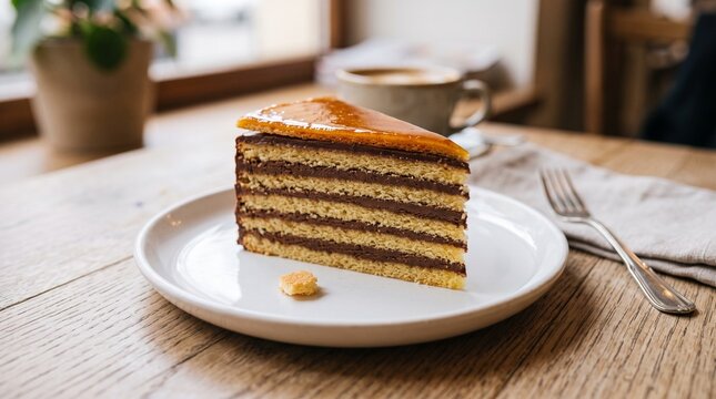 Classic Hungarian Dobos Torte Cake Slice