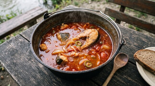Classic Hungarian Halaszle Fisherman Fish Soup