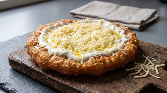 Classic Hungarian Langos with Sour Cream and Cheese