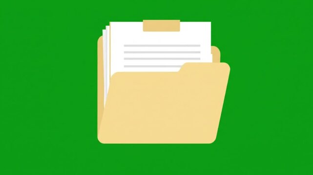 Open beige folder with blank documents on vibrant green background for design