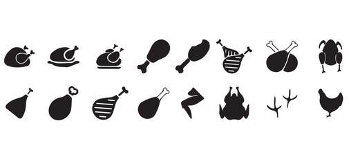 Food Silhouette Icons Collection Chicken Leg Meat Honey Jar and Snail Vector Set vector illustrator eps10 © LATIF