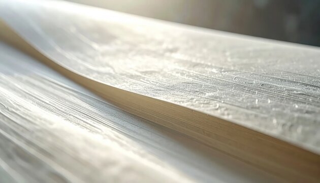 Close-up of a Wooden Surface Covered in Protective Plastic Wrap.