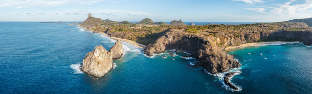Panoramic aerial view of Baia dos Porcos, Fernando de Noronha, Pernambuco, Brazil