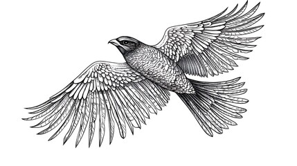 Fototapeta premium Detailed illustration of a bird in flight with wings spread wide on white background