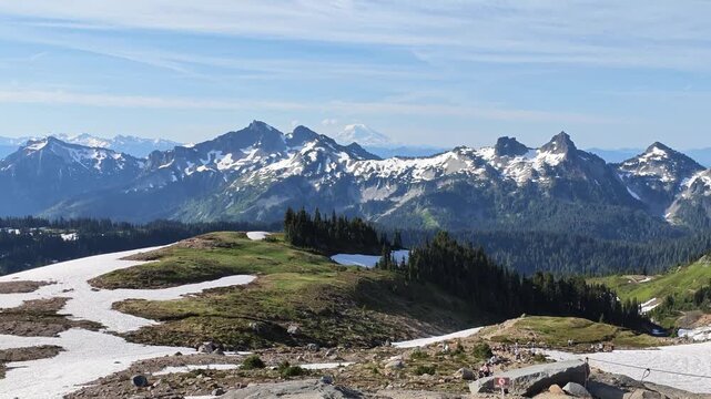 Panoramic view of snow-capped Cascade Mountains in Washington state