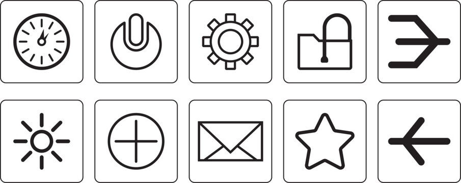 User interface outline navigation and system control icons set vector collection