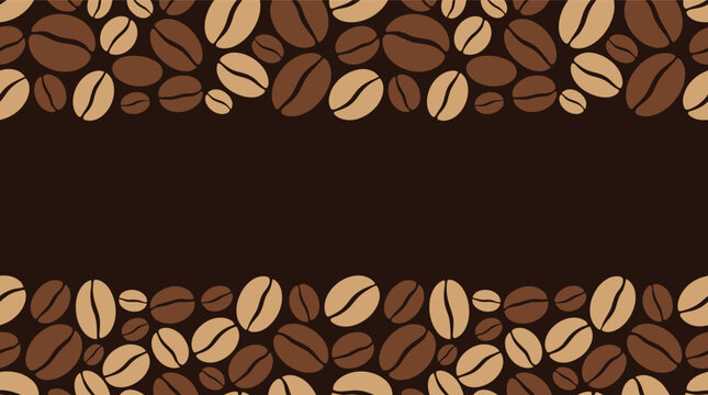 Roasted brown coffee beans pattern border with a dark background and copy space for text