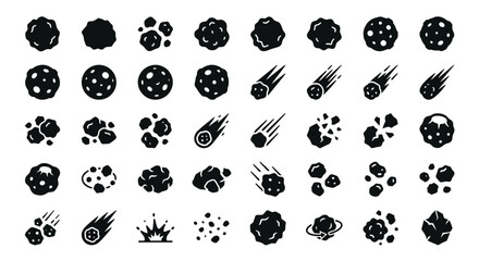 Asteroid meteor and comet silhouettes for space exploration design © Monochrome studio