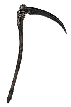 Gothic scythe isolated on white, Halloween decor element