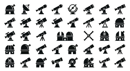 Astronomy observatory and telescope icon set for space observation © Monochrome studio