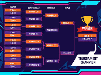 Naklejka premium Neon Tournament Bracket Infographic for E-sports and Sports Competitions
