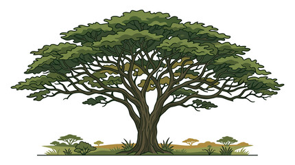 Vibrant Acacia Tree in African Savannah Landscape, Iconic Silhouette © Hidan