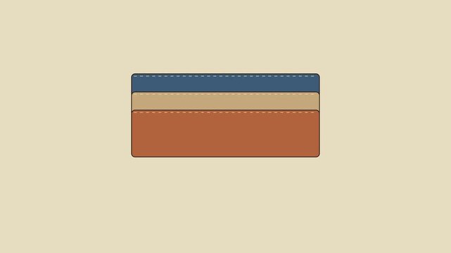 Minimalist flat wallet animation with stitching detail for finance and e-commerce concepts 4k flat finance