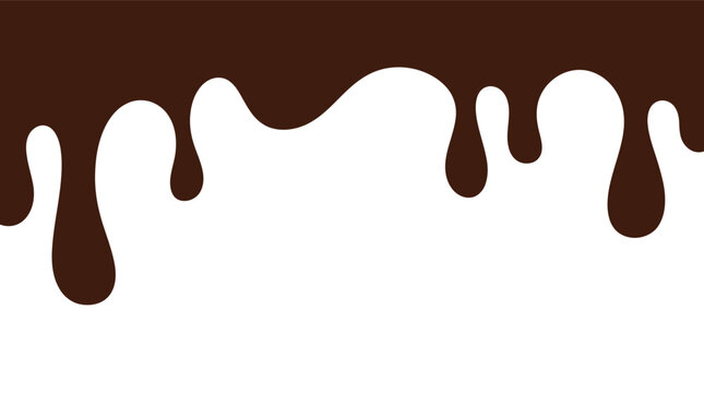 Dark brown melted chocolate dripping down in a smooth liquid stream pattern