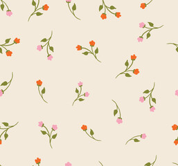 Naklejka premium Hand drawn seamless floral pattern, ditsy flower pattern, fabric print in vintage style. timeless floral, small ditsy flower. home textile, wallpaper pattern, fabric, fashion. Baby dress print. vector