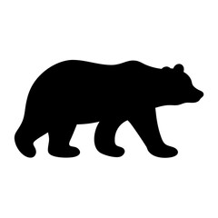 Naklejka premium Black silhouette bear walking - Minimalist black silhouette of a bear in mid-stride, simple and bold vector design for clean illustrations or icons.