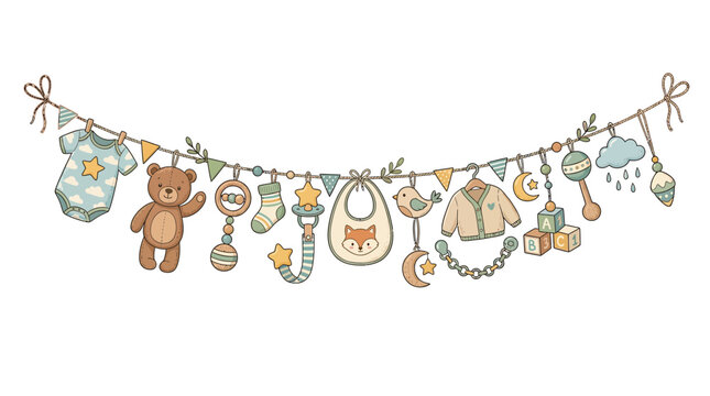 Baby Shower Garland - Cute Toys, Clothes, and Bunting for Newborn Celebration