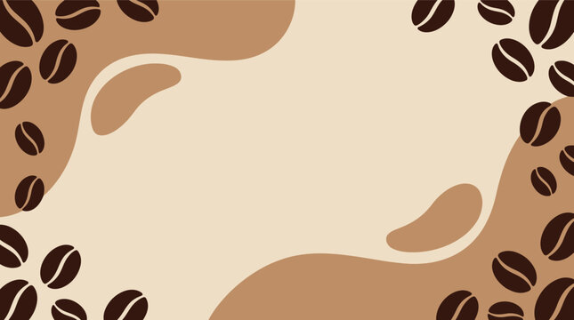 Roasted coffee beans pattern with abstract brown shapes on a light beige background template