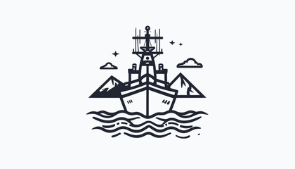 Black and white naval war vessel. © Mesrawati