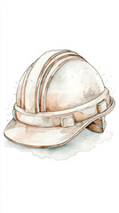 Fototapeta premium A detailed watercolor illustration of a white construction hard hat with brown shading and subtle texture.