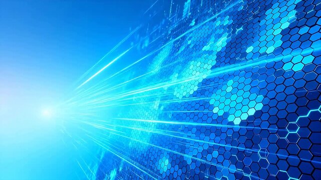 Blue hexagonal pattern with light beams