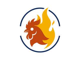 Spicy Rooster Fire Logo Vector for Hot Wings and Grill Branding © einikasu