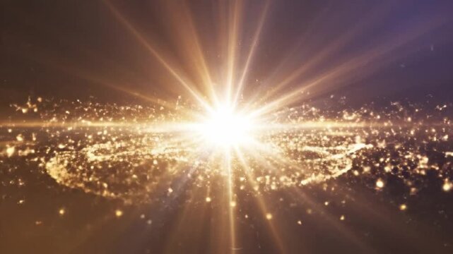 Golden particles swirling and bursting into bright light symbolizing fertility and new life