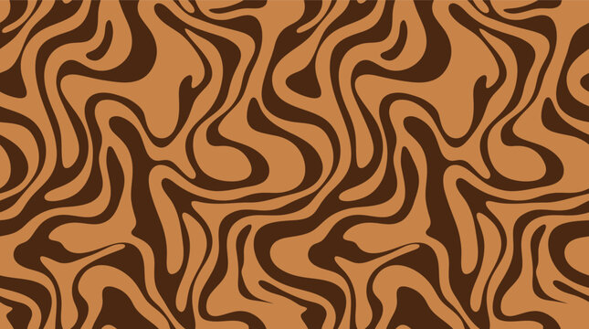 Seamless wavy brown and tan liquid marble pattern abstract background