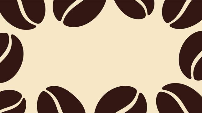 Black coffee beans pattern border frame on a light yellow background for cafe menu design