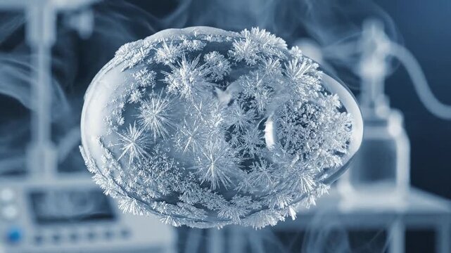 Healthy egg cell getting covered in crystalline frost for fertility preservation education