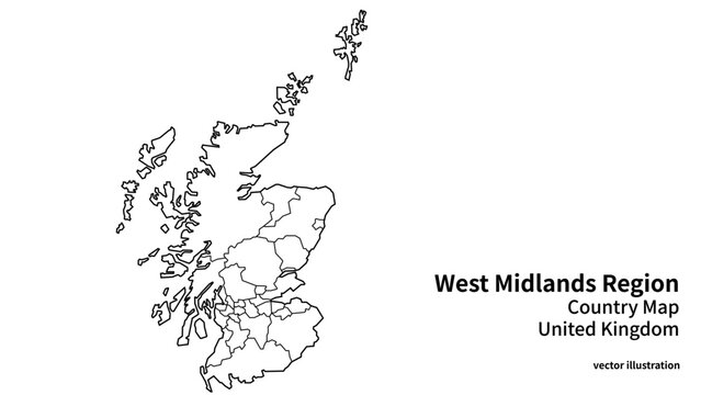Scotland Map with Council Areas Boundaries, Minimal UK Administrative District Highland Line Vector Illustration