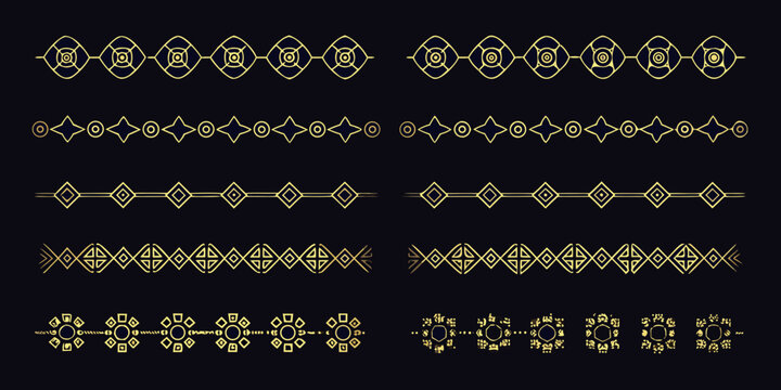 Art deco decorative dividers golden geometric pattern on black background