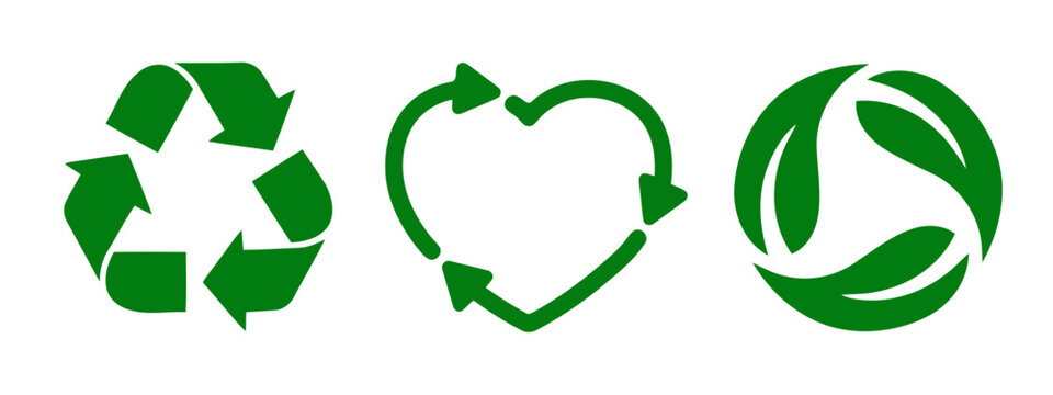 Set of green environmental recycle symbols for sustainability concept with environment sustainability reusable management protection friendly conservation illustration movement positive