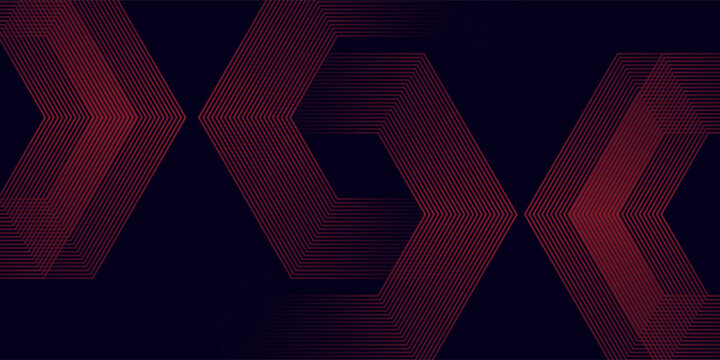Abstract dark red background with glowing geometric lines. Modern shiny red hexagon lines pattern. Technology futuristic concept. Suit for poster, banner, brochure, cover, flyer. Vector illustration